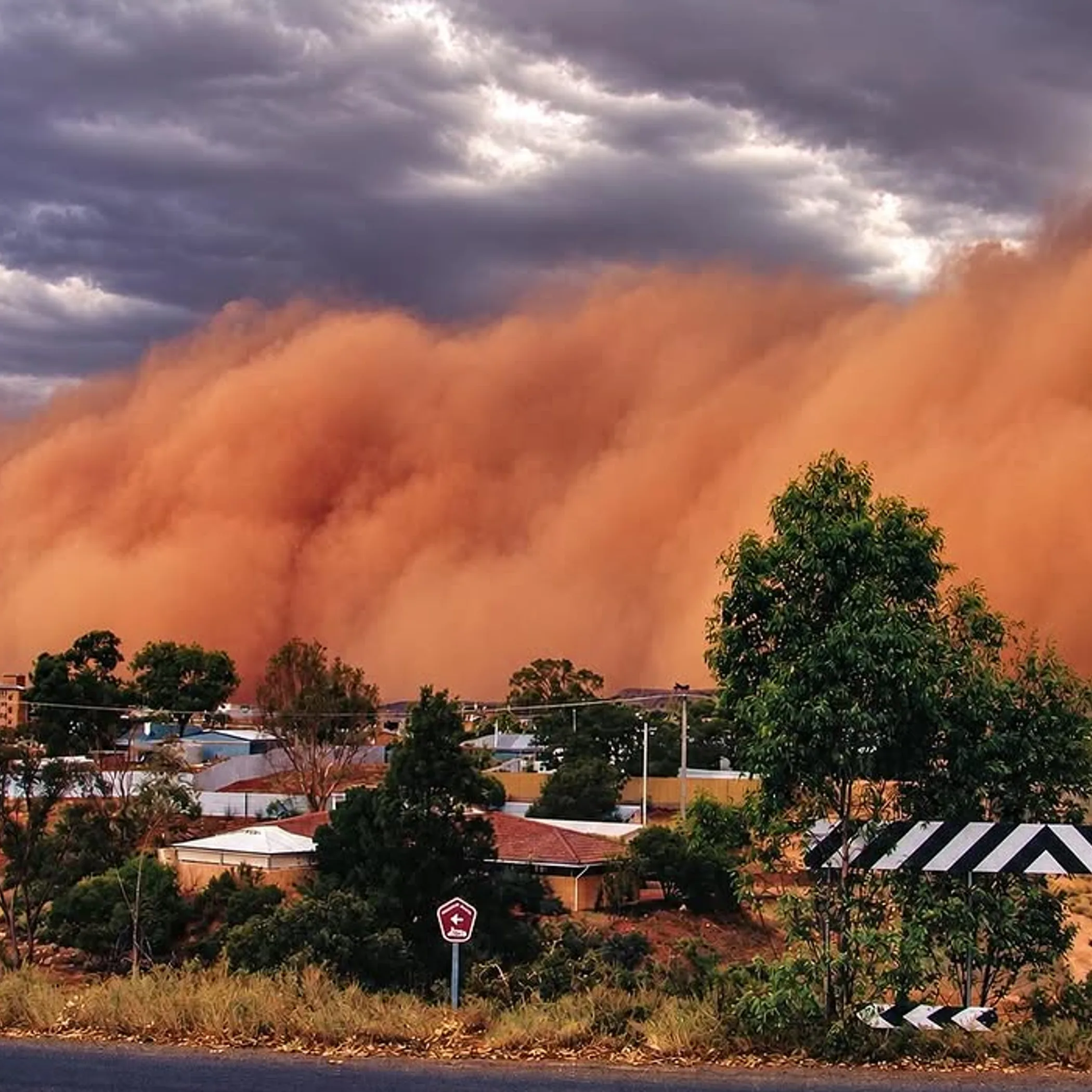 australian dust storm over town