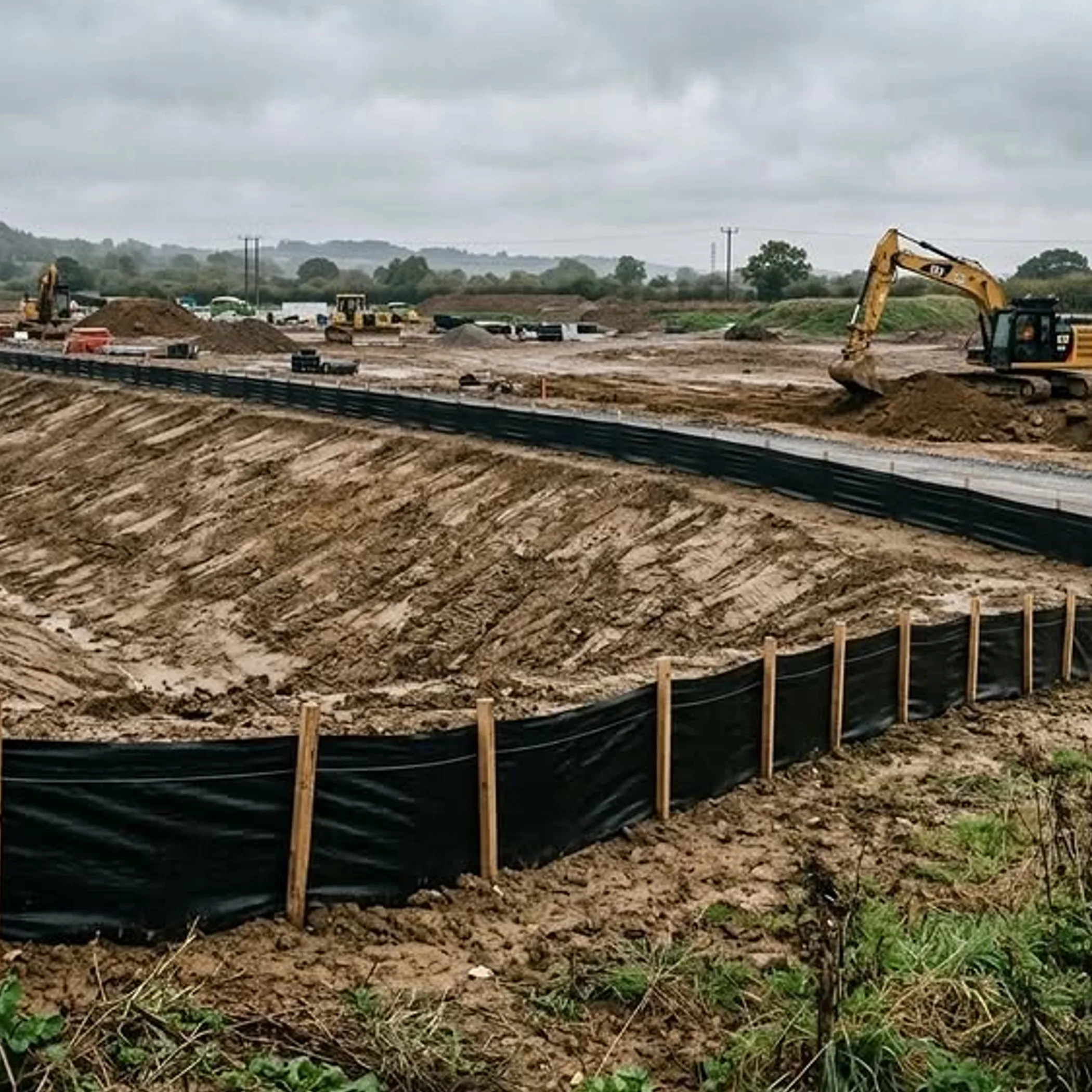 stormwater drainage excavation and silt fencing