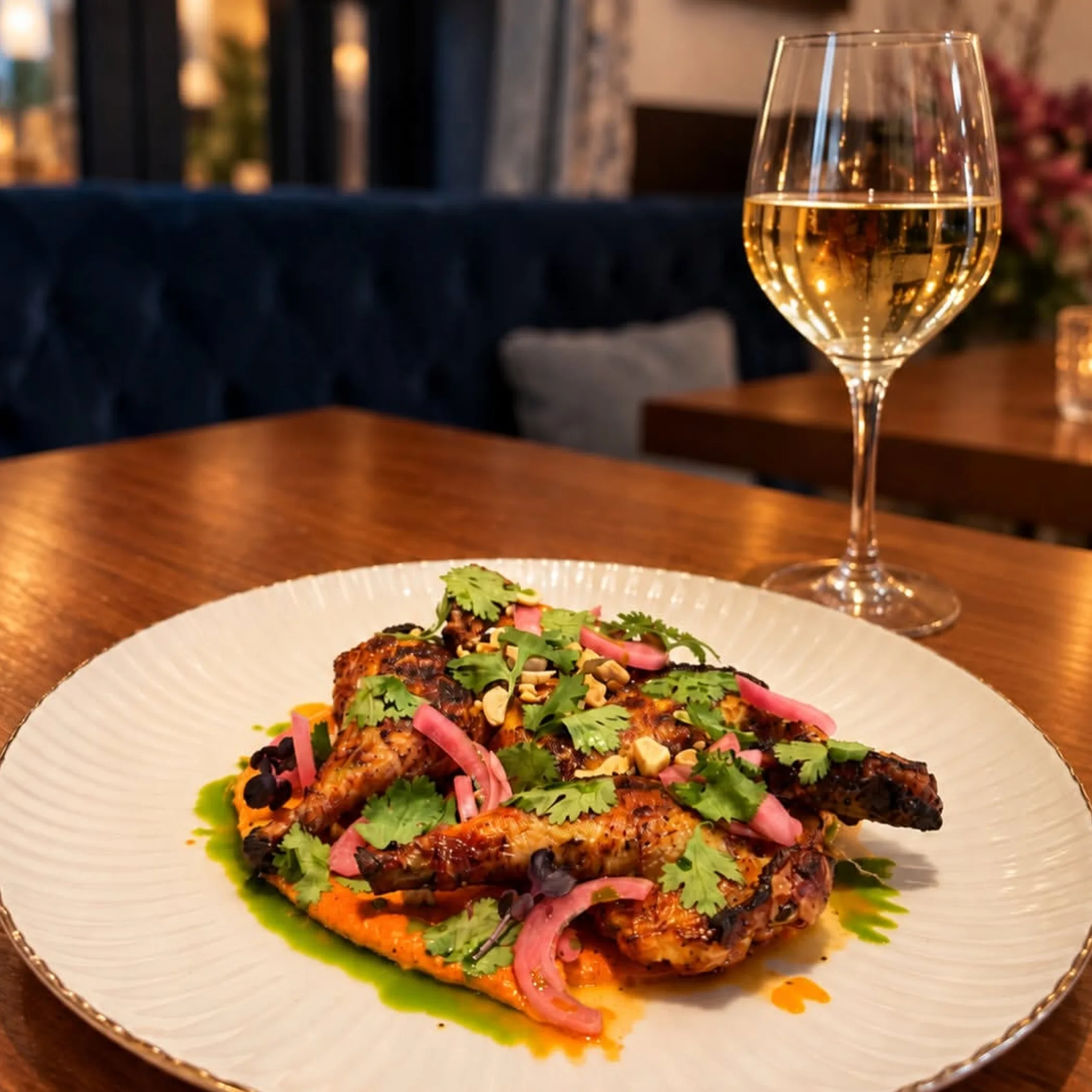 white wine with gourmet dining